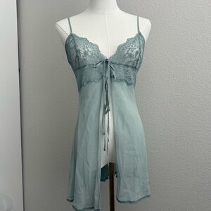 Victoria's Secret SILK Fairycore Sage Green Lace-Trim Chemise Forest Fairy